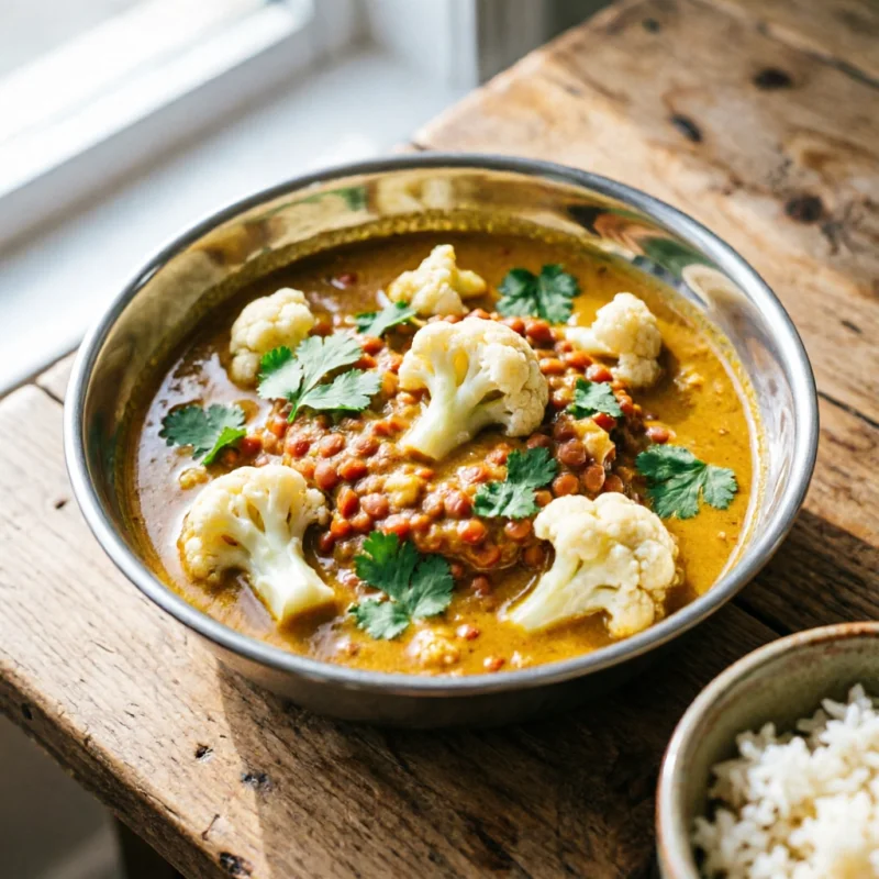 Curry Rápido de Lentejas y Coliflor