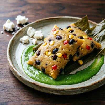 Tamales de Elote Tostado con Crema de Chile Poblano