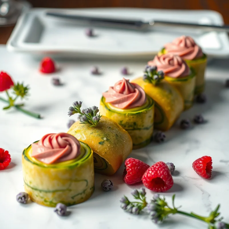 Rollitos de Zapallito con Mousse de Frambuesa