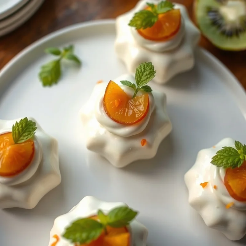 Nubes de Mandarina y Queso con Crujiente de Kiwi