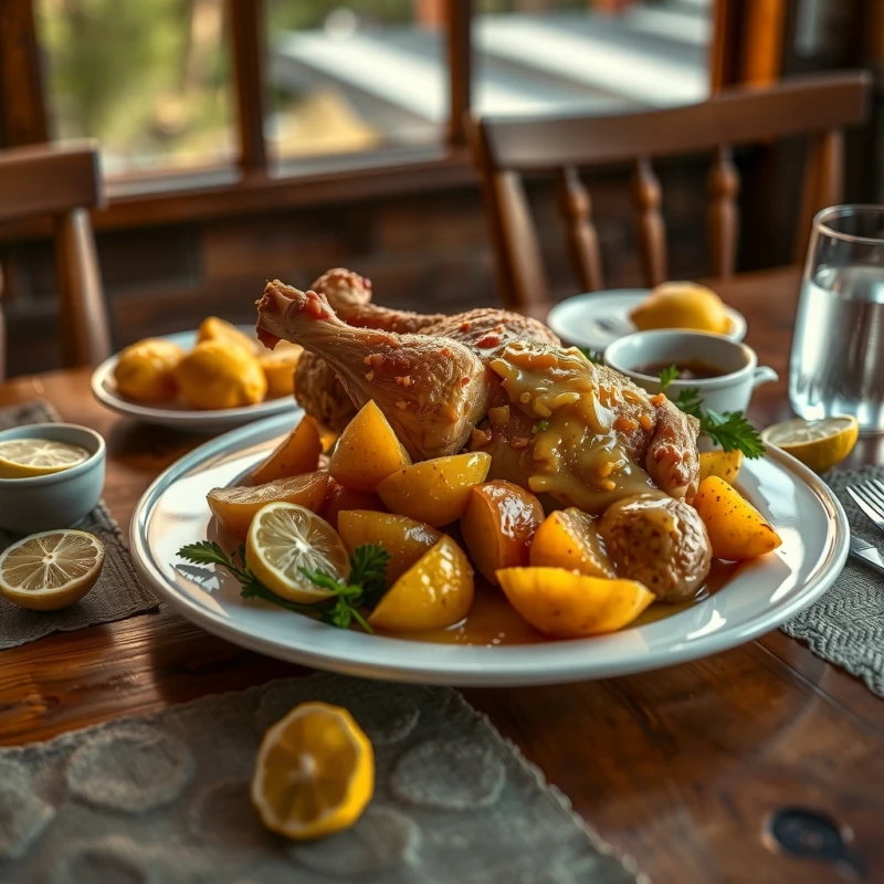 Pollo Cremoso al Limón con Romero y Papas Rostizadas