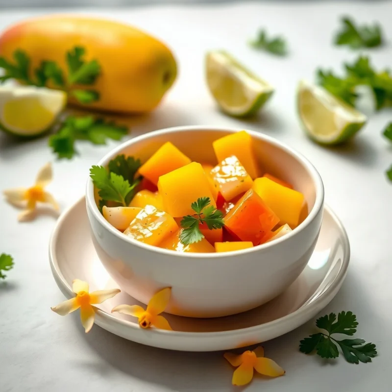 Ceviche de Mango Bicolor con Flores de Zapallo