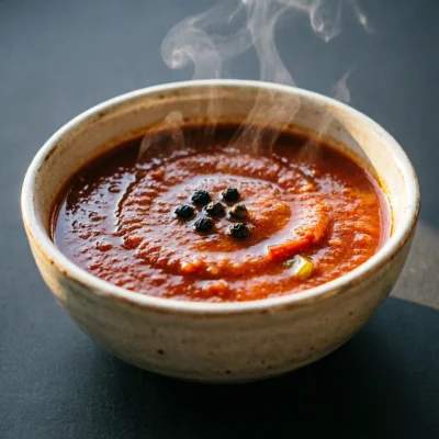 Caldo Rosto de Tomate y Morrón con Limoncillo