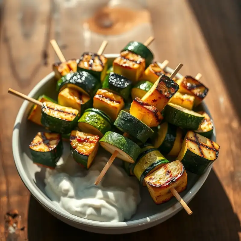 Brochetas de Calabacín con Salsa Yogur-Menta