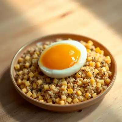 Huevo Confitado sobre Quinua Andina y Choclo Cremoso