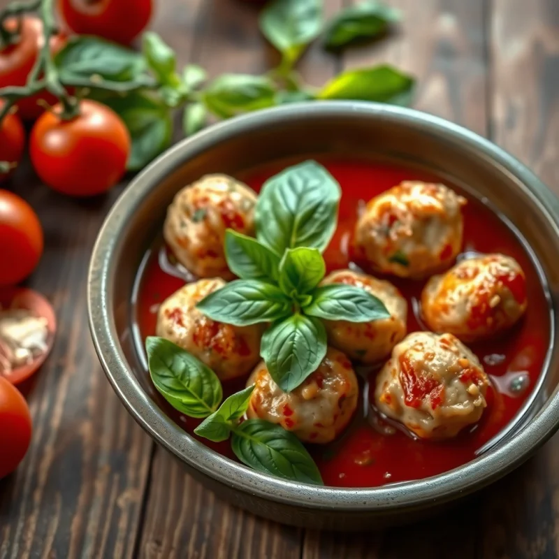 Albóndigas de Pollo en Salsa de Tomate Fresco y Albahaca