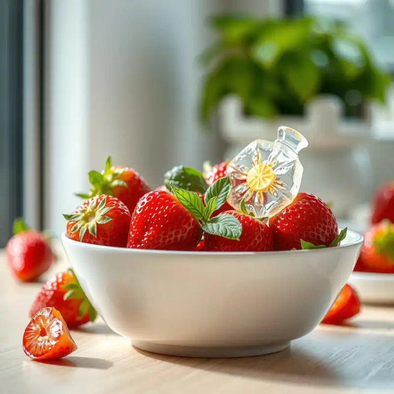 Bocaditos de Fresa y Albahaca con Brillo Cítrico