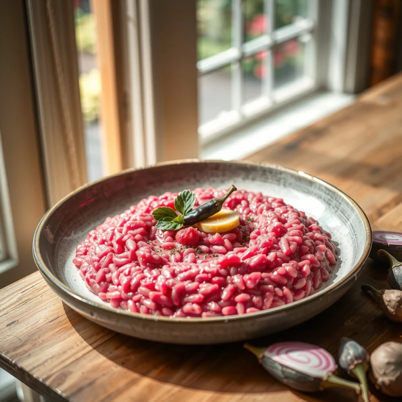 Risotto Cremoso de Remolacha con Aire de Queso de Anacardos