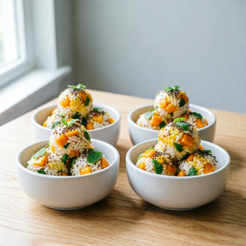 Bolitas de Arroz y Mango con Lima