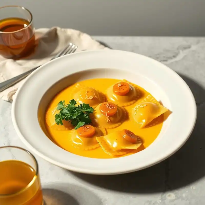 Ajo Negro y Maíz Dulce: Ravioles de Verano en Crema de Ají Amarillo