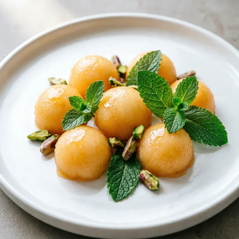 Esferas de Melón Glaseado con Menta
