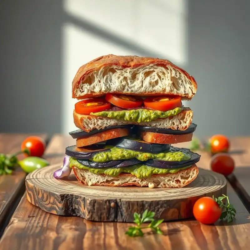 Sándwich de Verano con Berenjena Rostizada y Salsa Verde