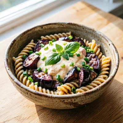 Macarrones con Berenjenas Ahumadas y Ricotta