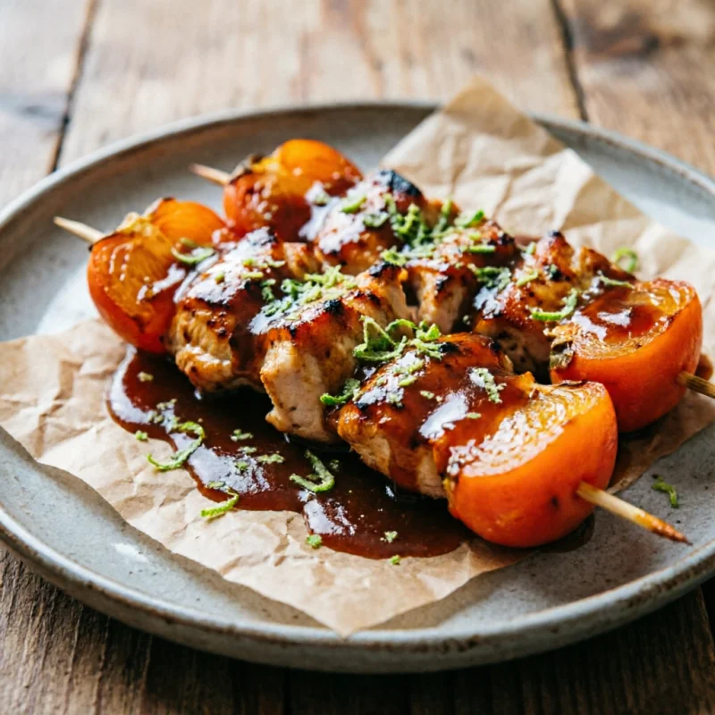 Brochetas de Pollo con Salsa de Tamarindo y Kaki