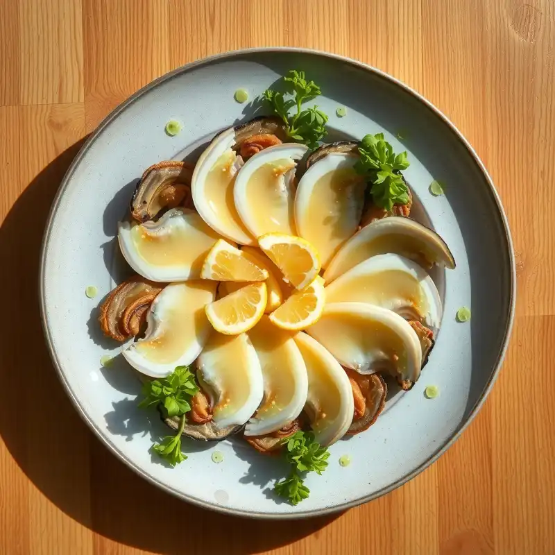 Carpaccio de Vieiras con Vinagreta Cítrica y Crujiente de Alcaparras