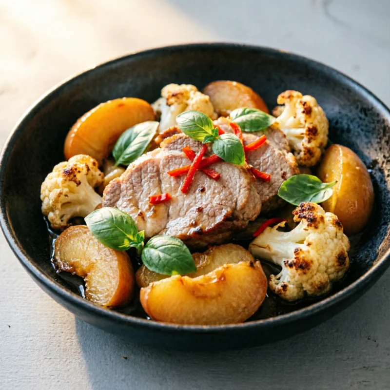 Lomo de Cerdo con Manzana y Curry de Coliflor Ahumada