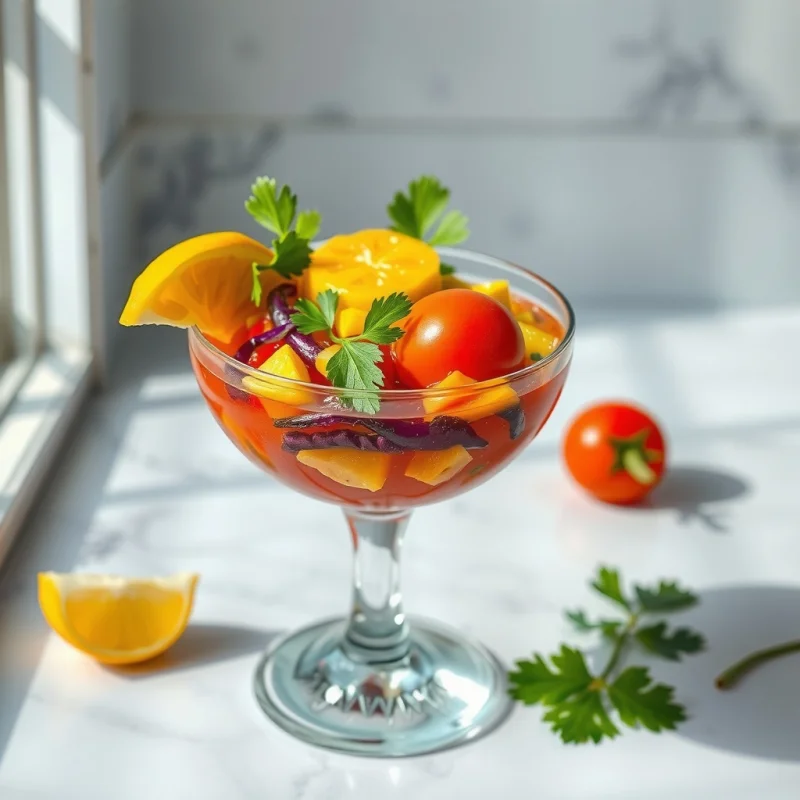 Ceviche Vegano de Tomate y Ají Amarillo Fresco