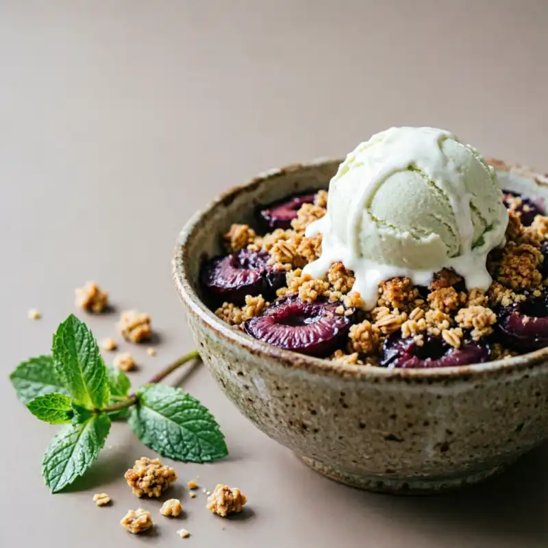 Crumble de Ciruelas y Menta Helada