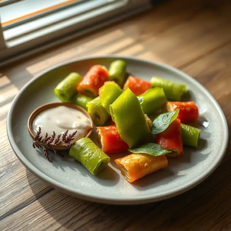 Rollitos de Higo y Rúcula con Salsa de Yogur