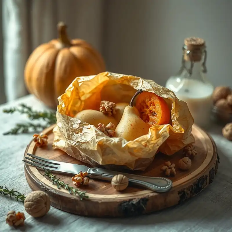 Calabaza y Pera en Papillote con Nueces