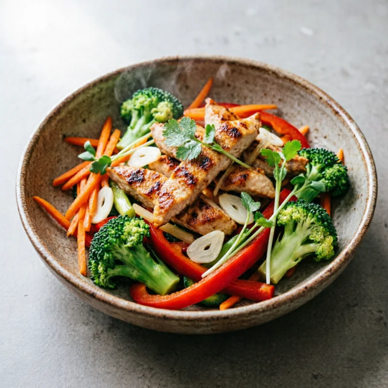 Salteado Energético de Pollo y Vegetales de Temporada