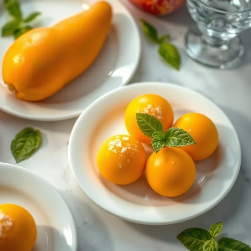 Esferas de Mango y Coco con Esferas Saladas