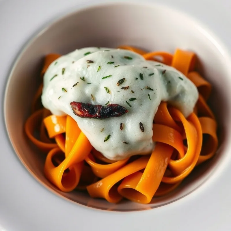 Pappardelle de Zanahoria con Anchoas y Espuma de Hierbas