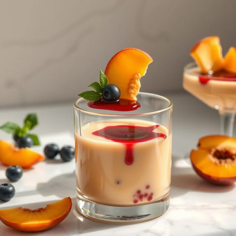 Mousse Refrescante de Durazno y Albahaca con Láminas Crujientes