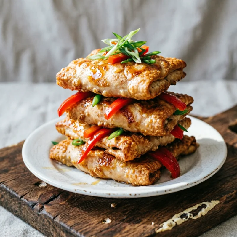 Torre de Pollo Enrollado con Queso y Pimiento Rojo