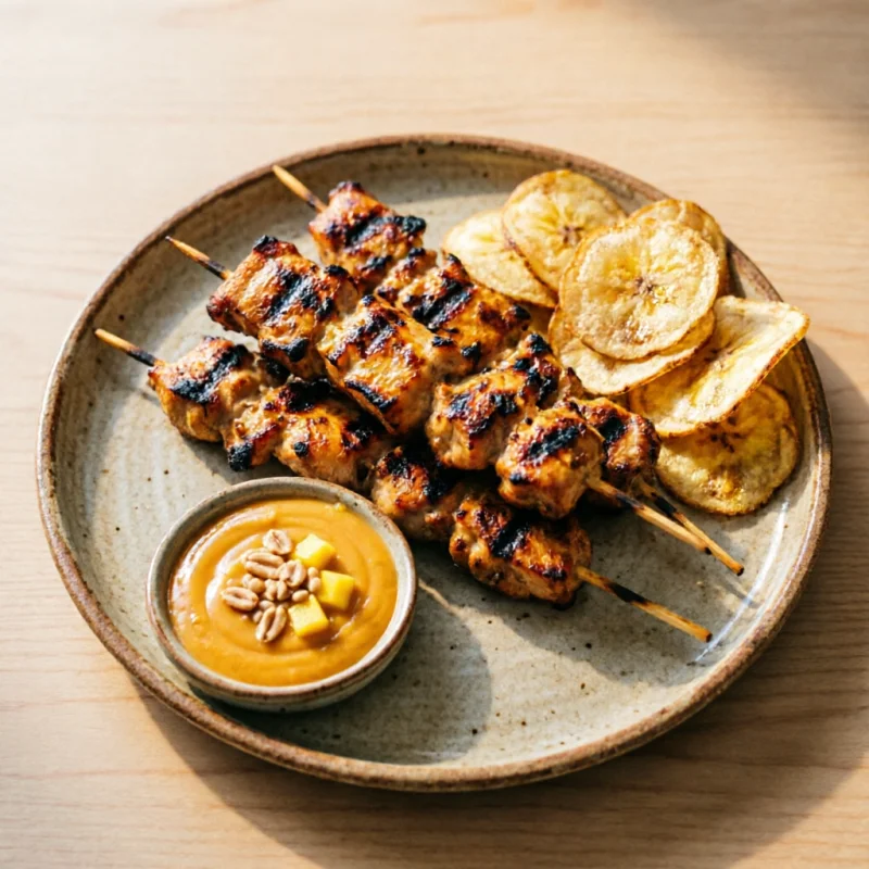 Brochetas de Pollo con Salsa de Mango y Cacahuete