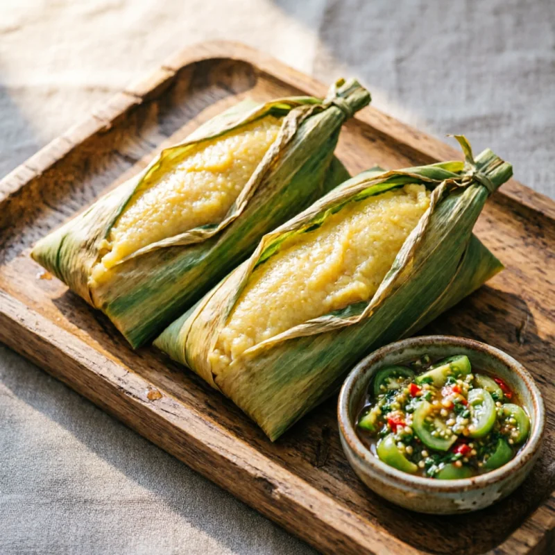 Tamales de Elote Cremosos con Picante de Ají Serrano