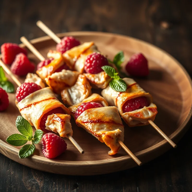 Brochetas Keto de Pollo con Menta y Frambuesa