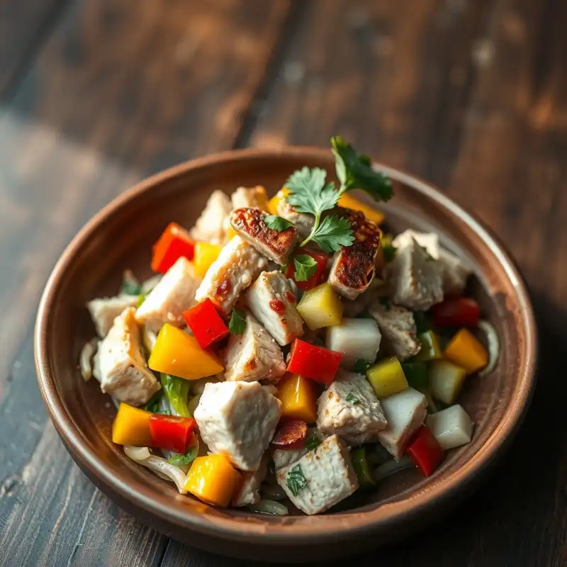 Ensalada Caliente de Pollo Tailandés con Pepino y Mango