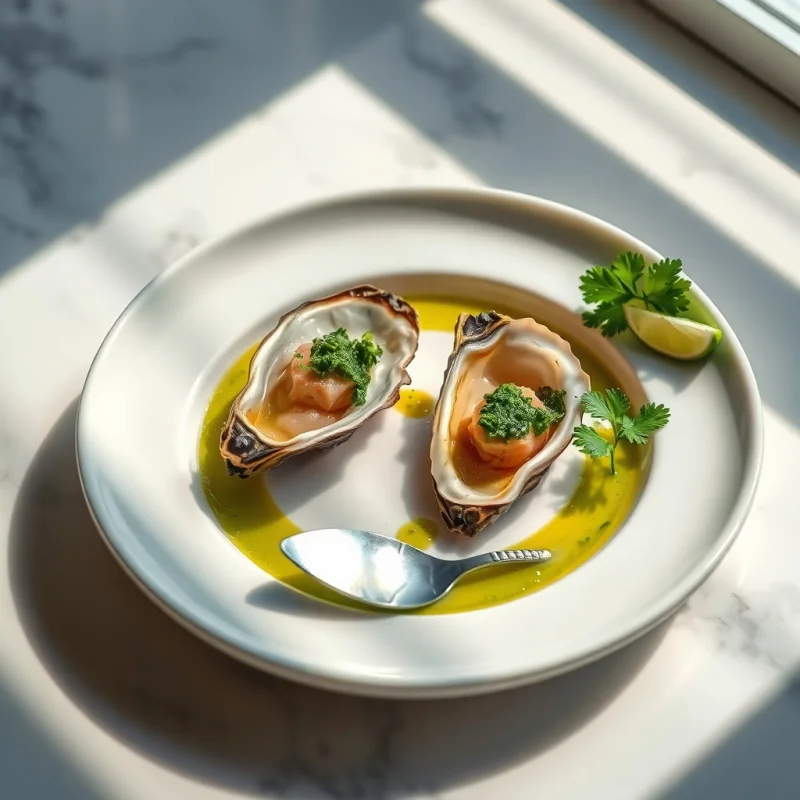 Tártar de Ostras con Emulsión de Cilantro y Lima