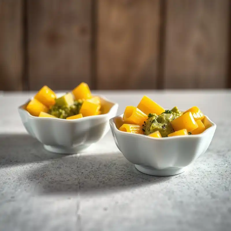 Esferas de Maíz Dulce Rostizado y Crema de Aguacate