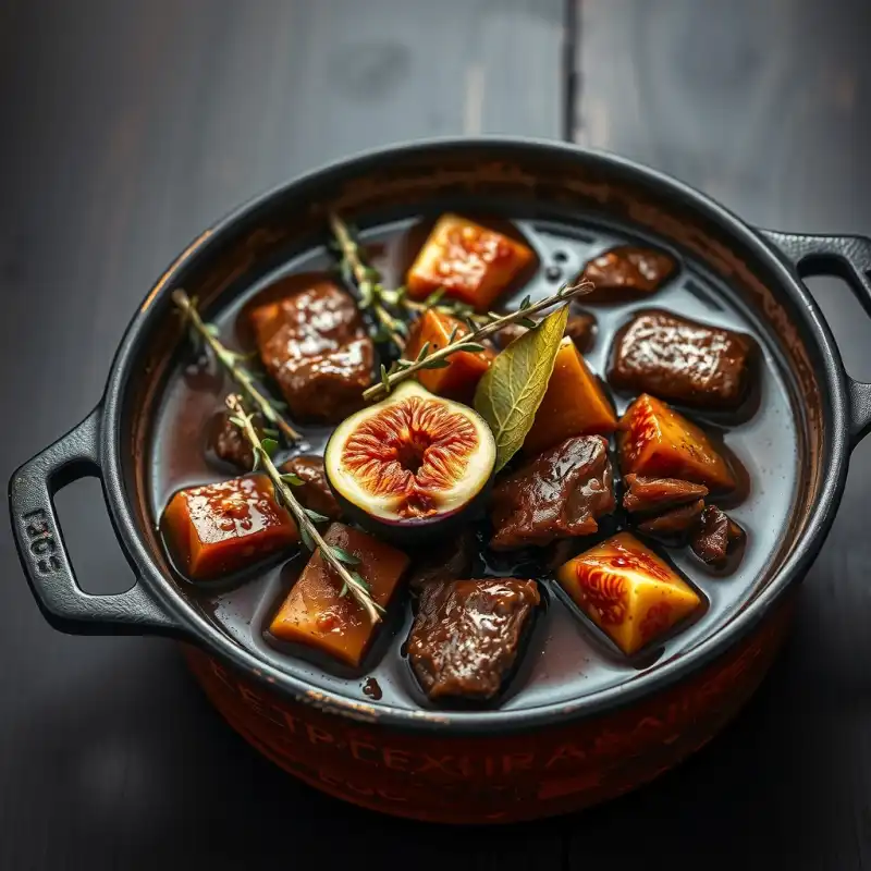 Ternera Guisada con Higos y Vino Tinto