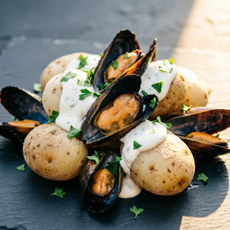 Ensalada Templada de Patata, Mejillones y Aioli