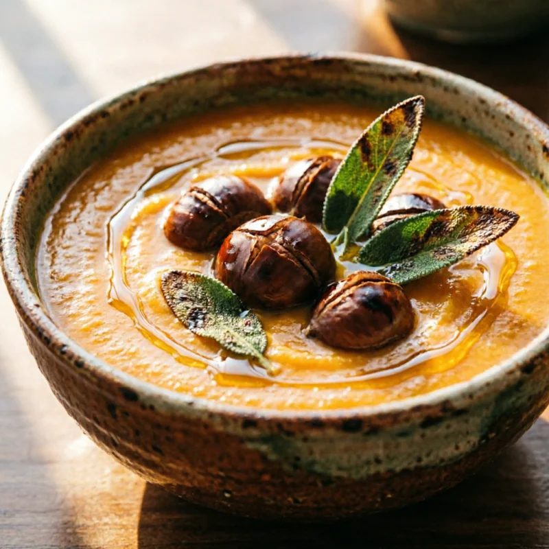 Crema de Calabaza Ahumada con Castañas y Salvia