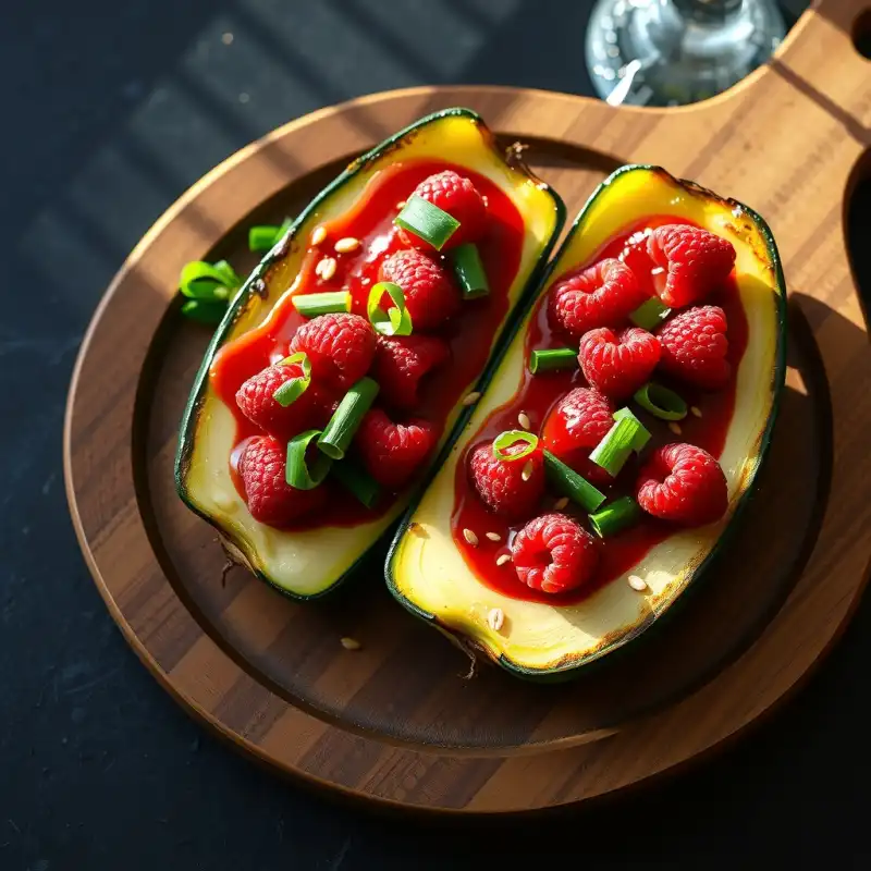 Calabacín Braseado con Salsa Gochujang y Frambuesas