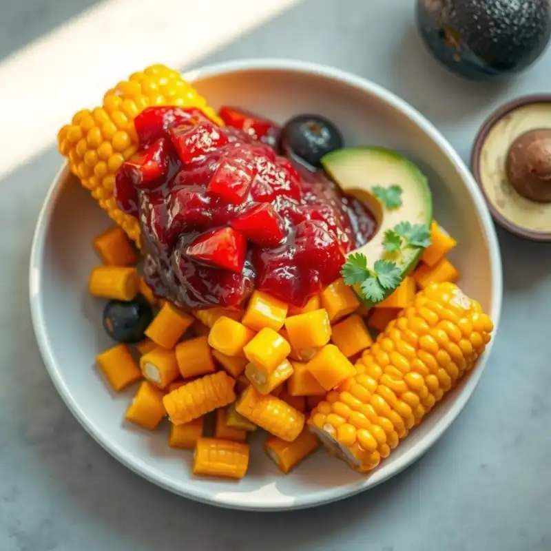 Delicias de Maíz Rostizado Sin Gluten con Salsa de Ciruela Negra