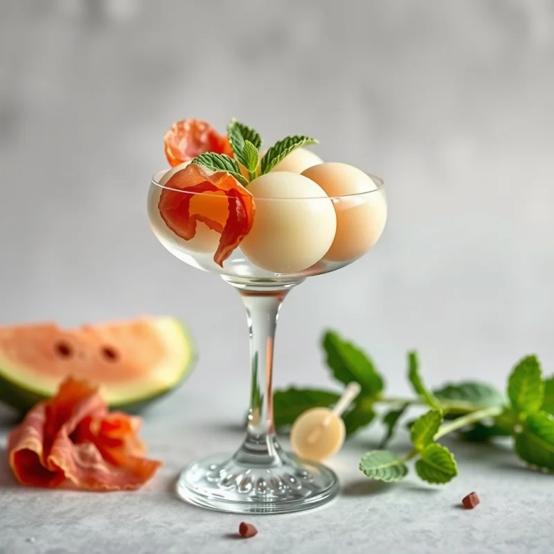 Perlas de Melón con Menta y Prosciutto