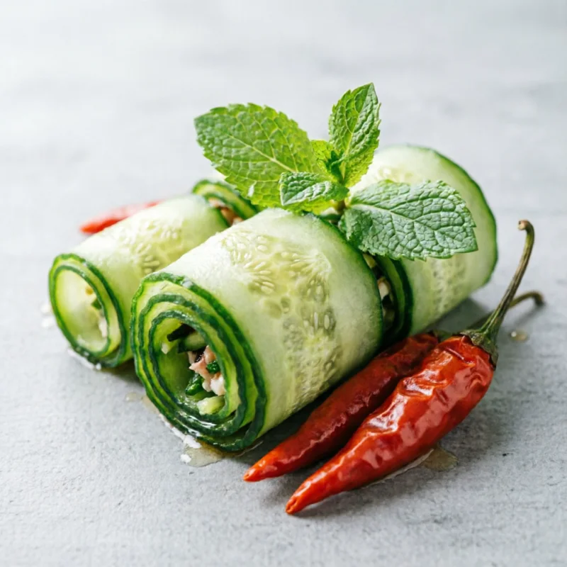 Rollitos de Pepino Marinados con Menta y Chile