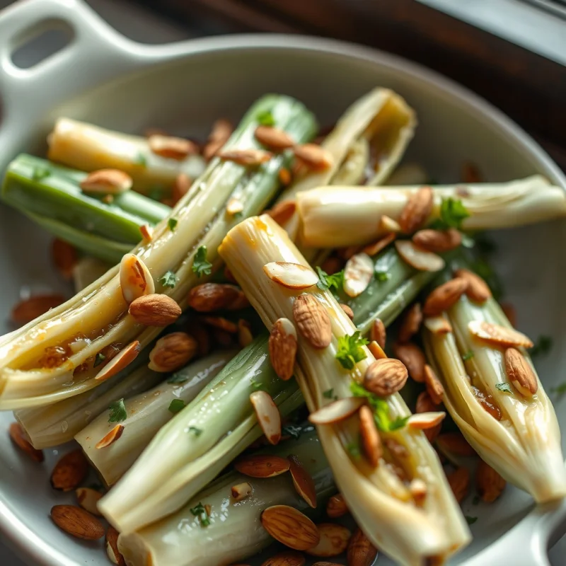 Puerros Glaseados con Limón y Almendras