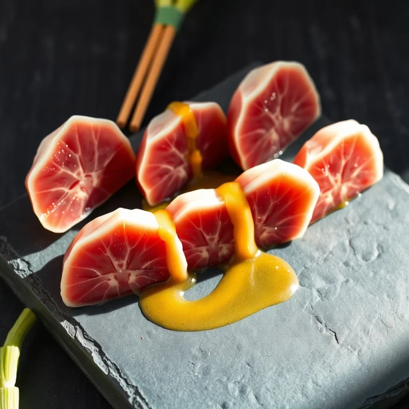 Maguro Tataki con Aderezo de Yuzu y Nori Tostado