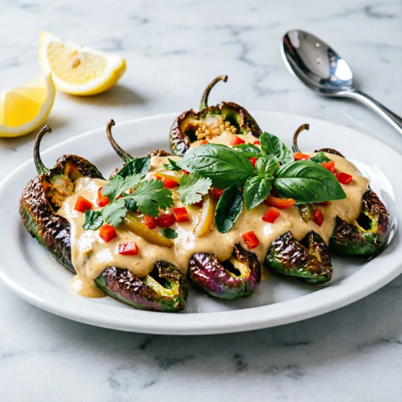 Chiles Rellenos Caribeños con Crema de Parmesano y Piquillos