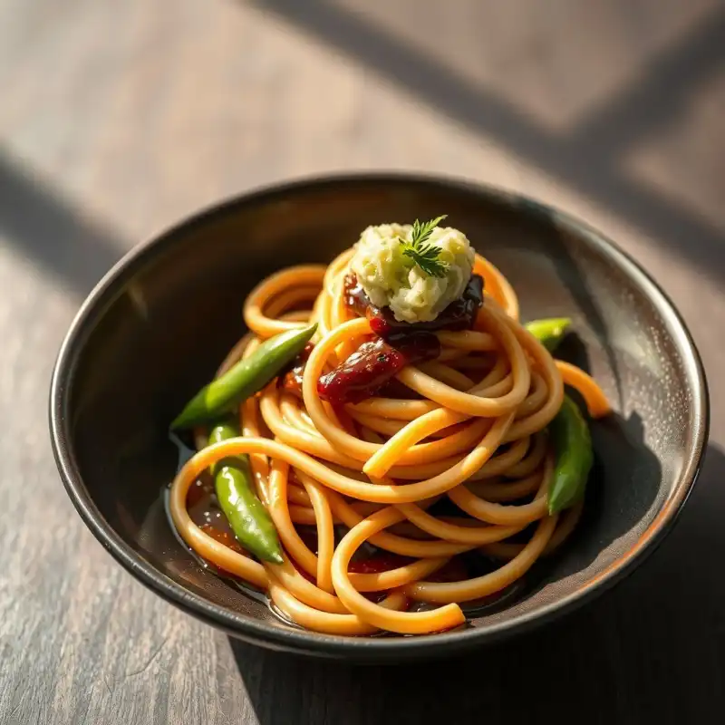 Linguine con Miso Negro y Judías Verdes