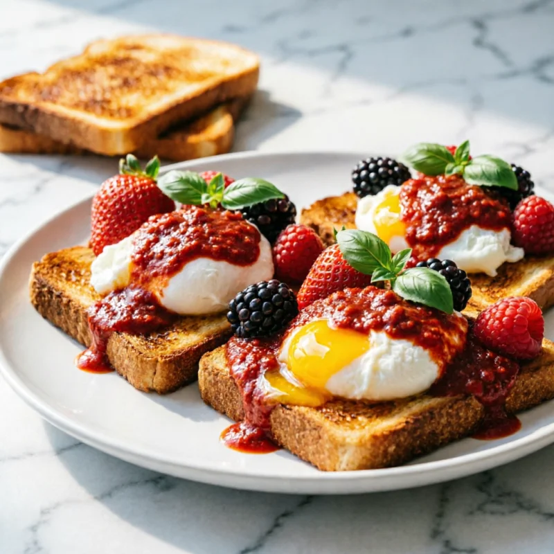 Tosta de Huevo Escaldado con Salsa Romesco y Frutos Rojos