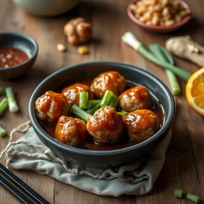 Bolas de Cerdo Umami con Mandarina y Jengibre