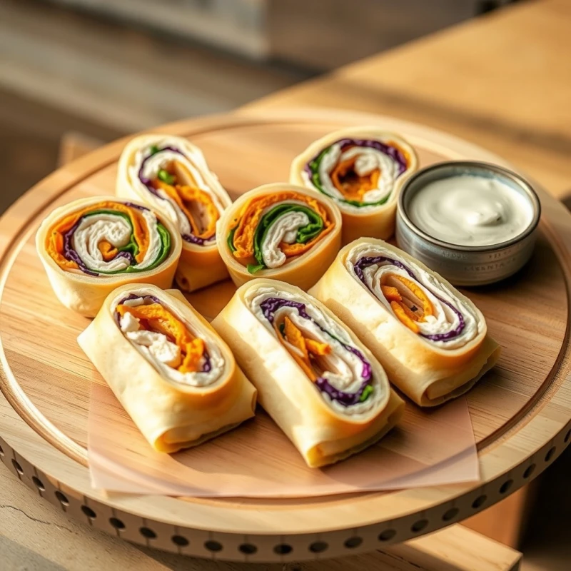 Rollitos Crujientes de Pollo con Dip Cremoso de Cilantro