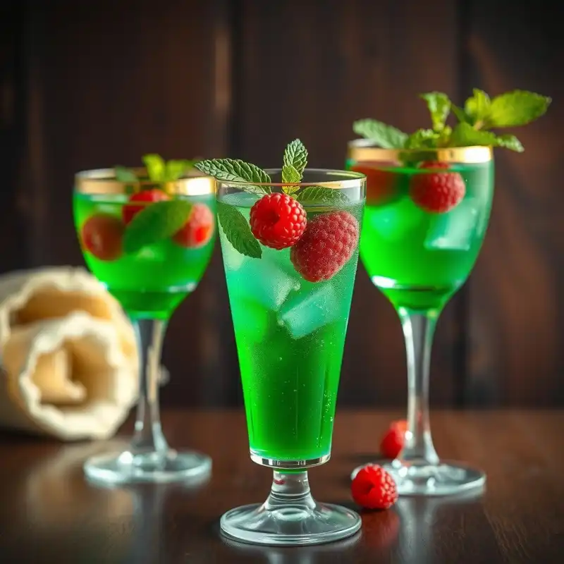 Melodía Verde: Elixir de Pepino y Menta con Esferas de Frambuesa